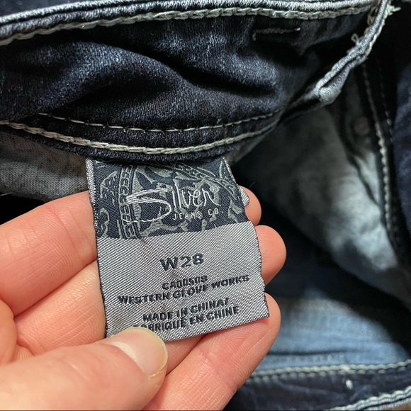 Silver Jeans Suki High Capri Contrast Hem Stitching Dark Wash Slim Jeans Size 28 - Picture 5 of 10
